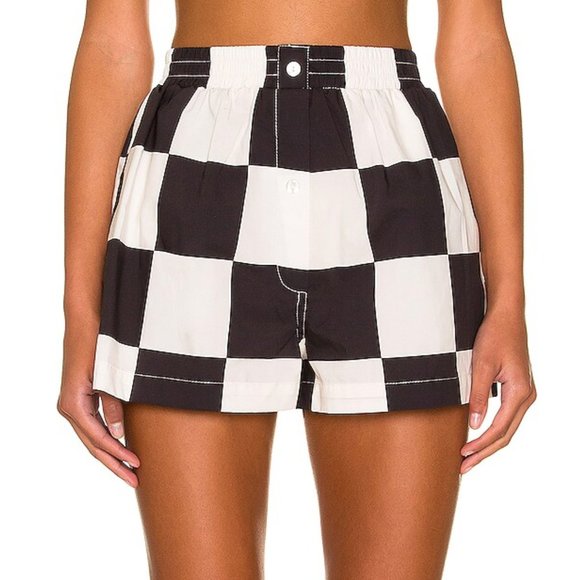 Matthew Bruch Pants - MATTHEW BRUCH Boxer Short in Black White Checkerboard Checker Cloth Fabric 4